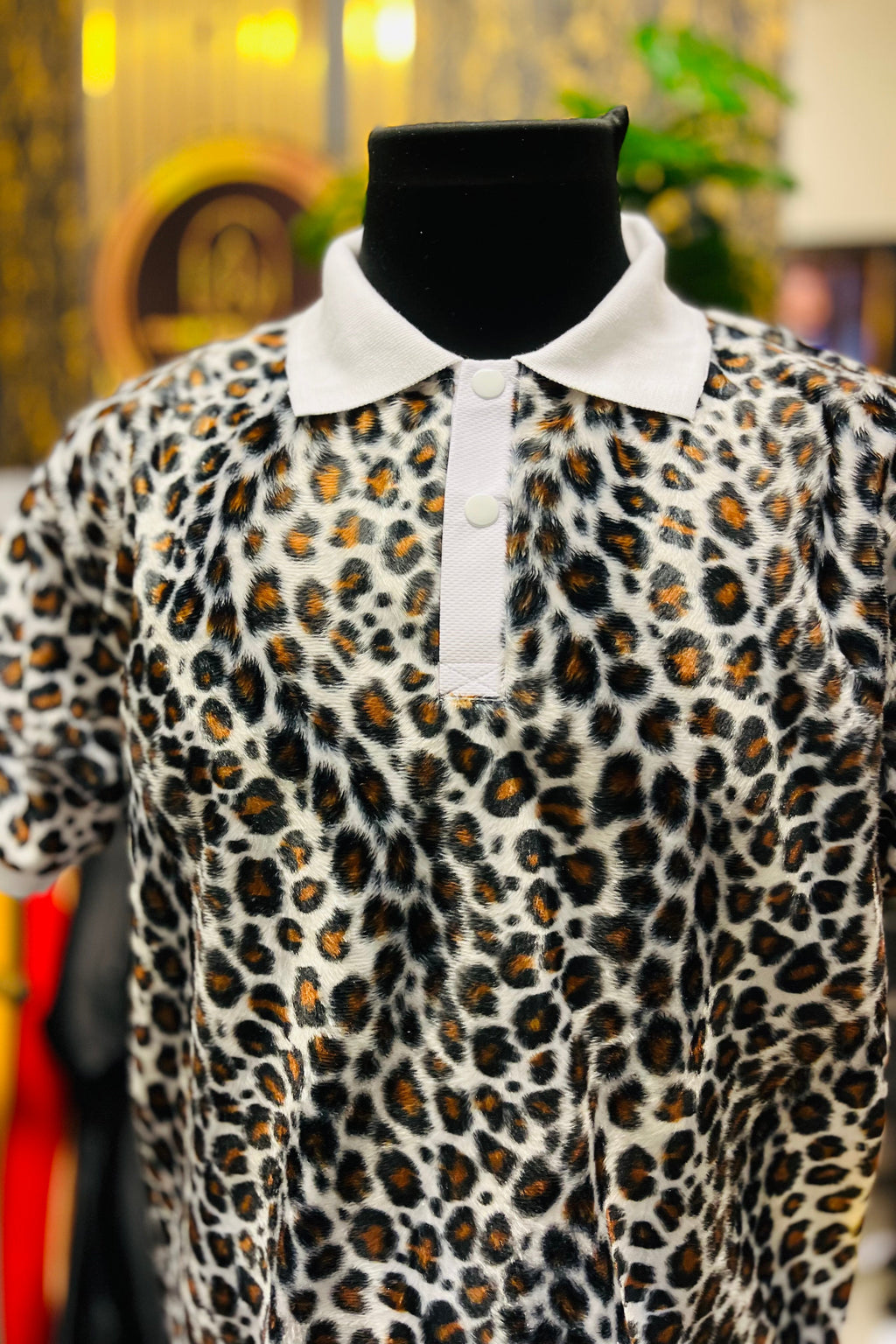 Golden Prowl Leopard Print Golf Polo