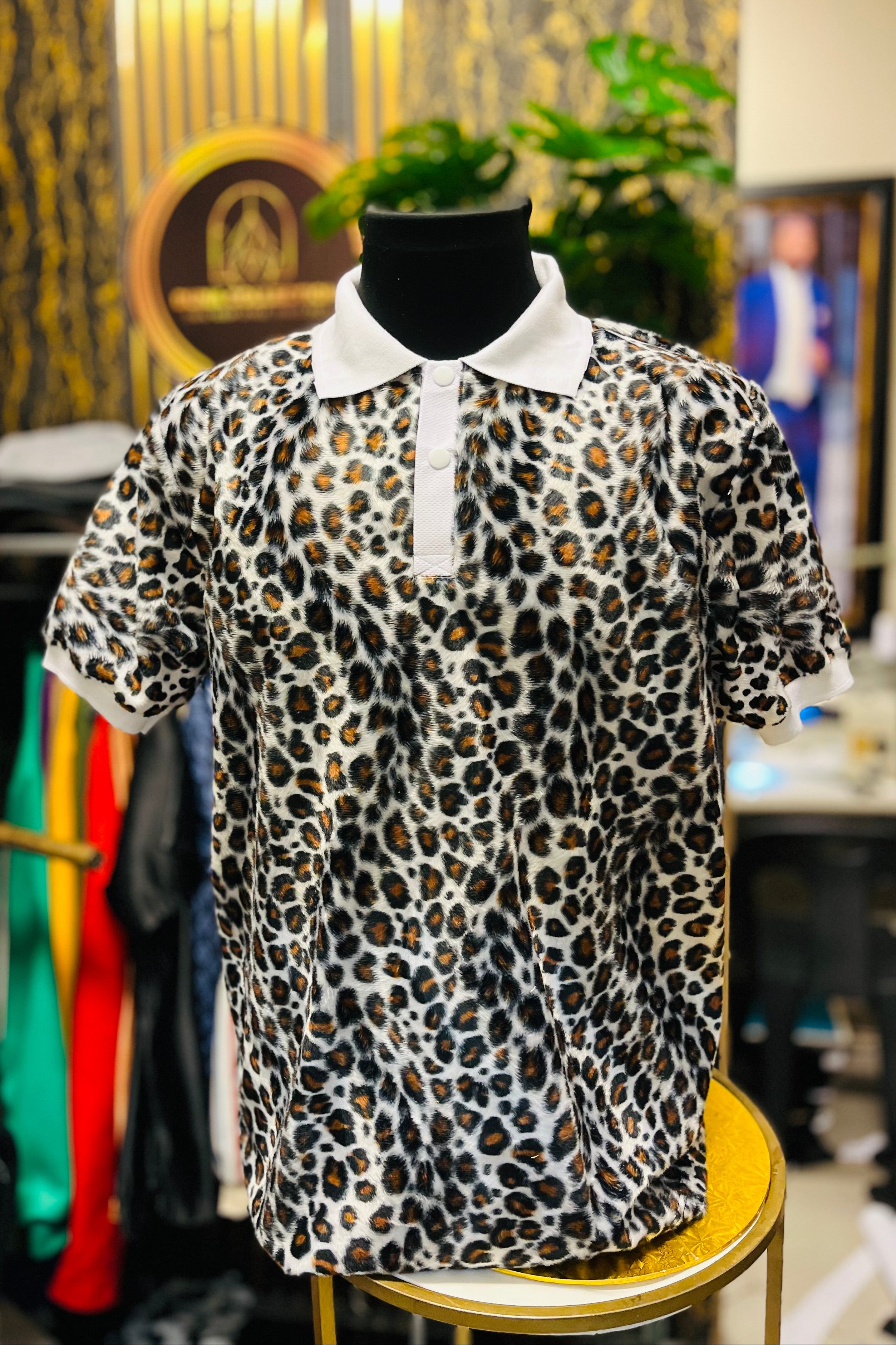 Golden Prowl Leopard Print Golf Polo