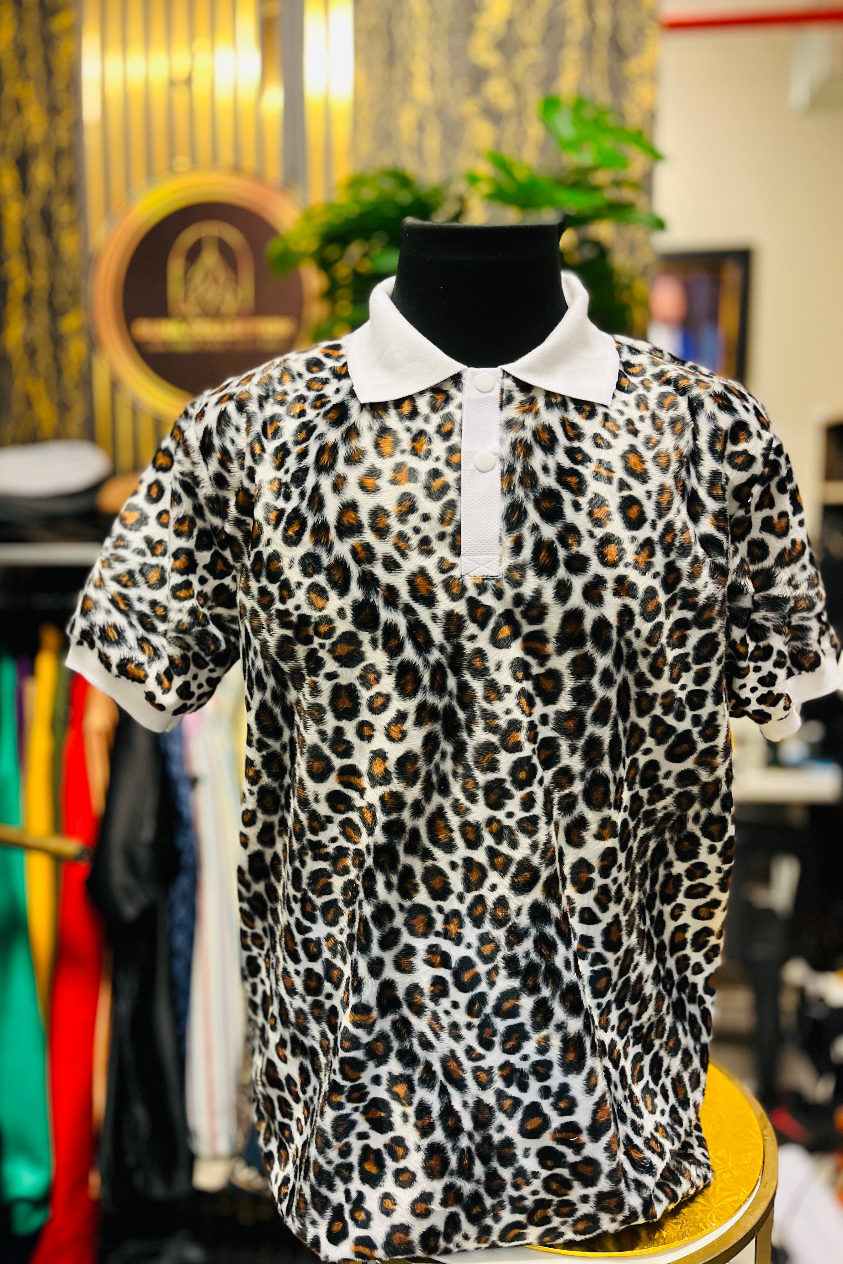 Golden Prowl Leopard Print Golf Polo