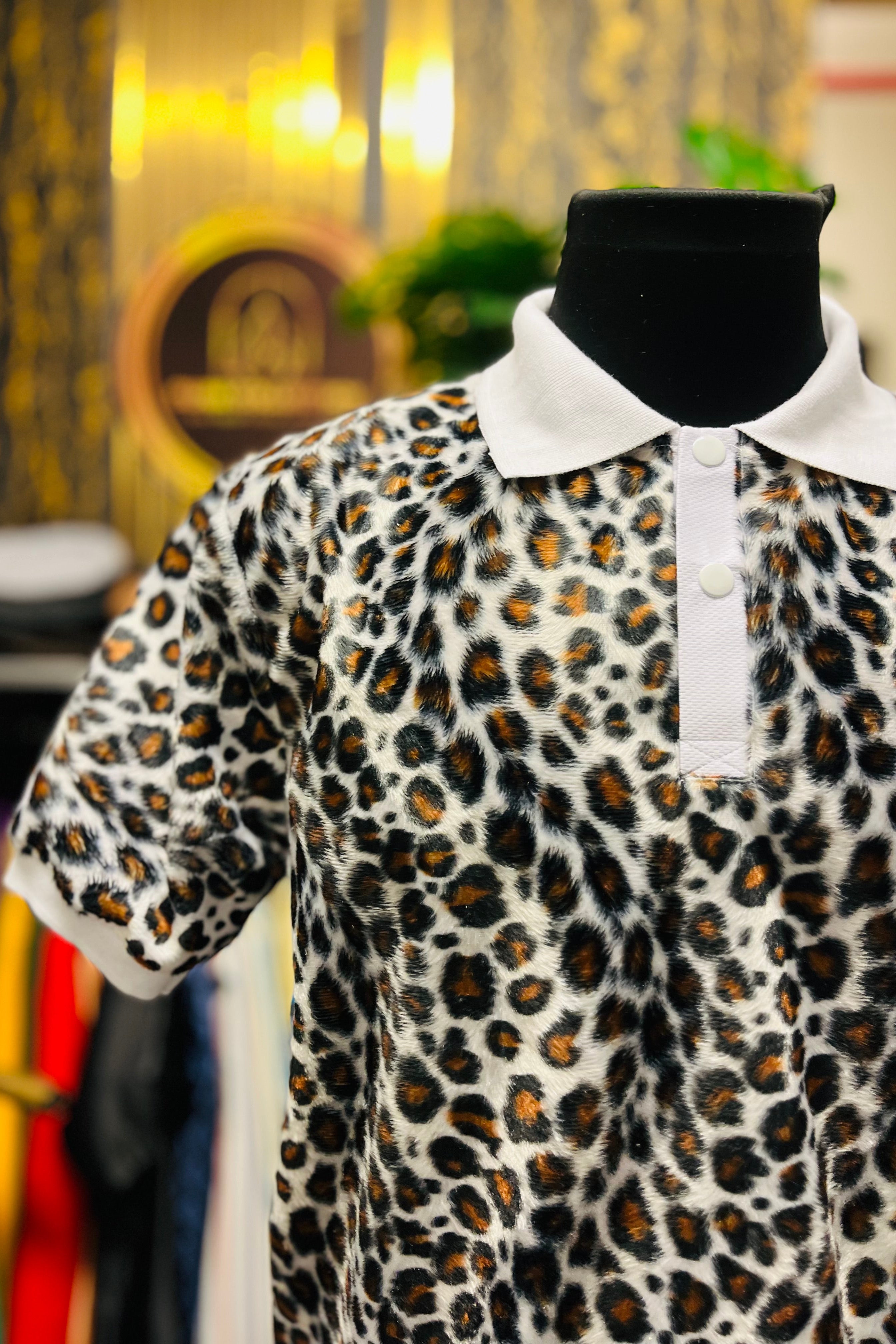 Golden Prowl Leopard Print Golf Polo